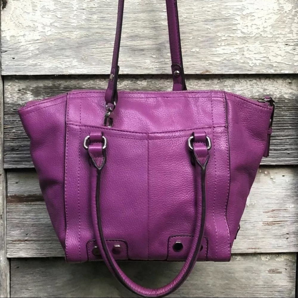 TIGNANELLO Purple PEBBLED LEATHER Studded SATCHEL Shoulder TOTE Tassel M (Offer)